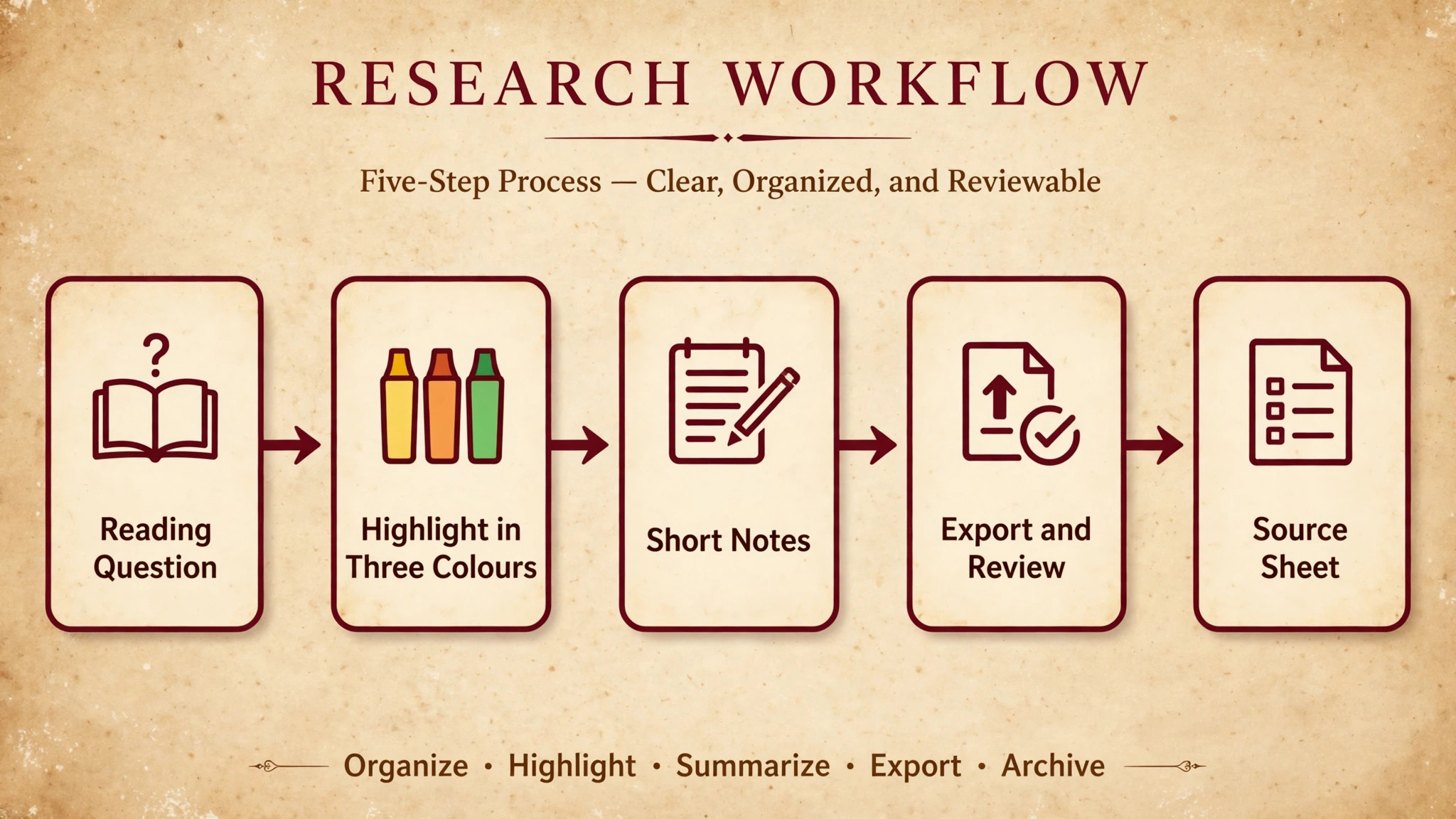 Five step academic annotation workflow diagram