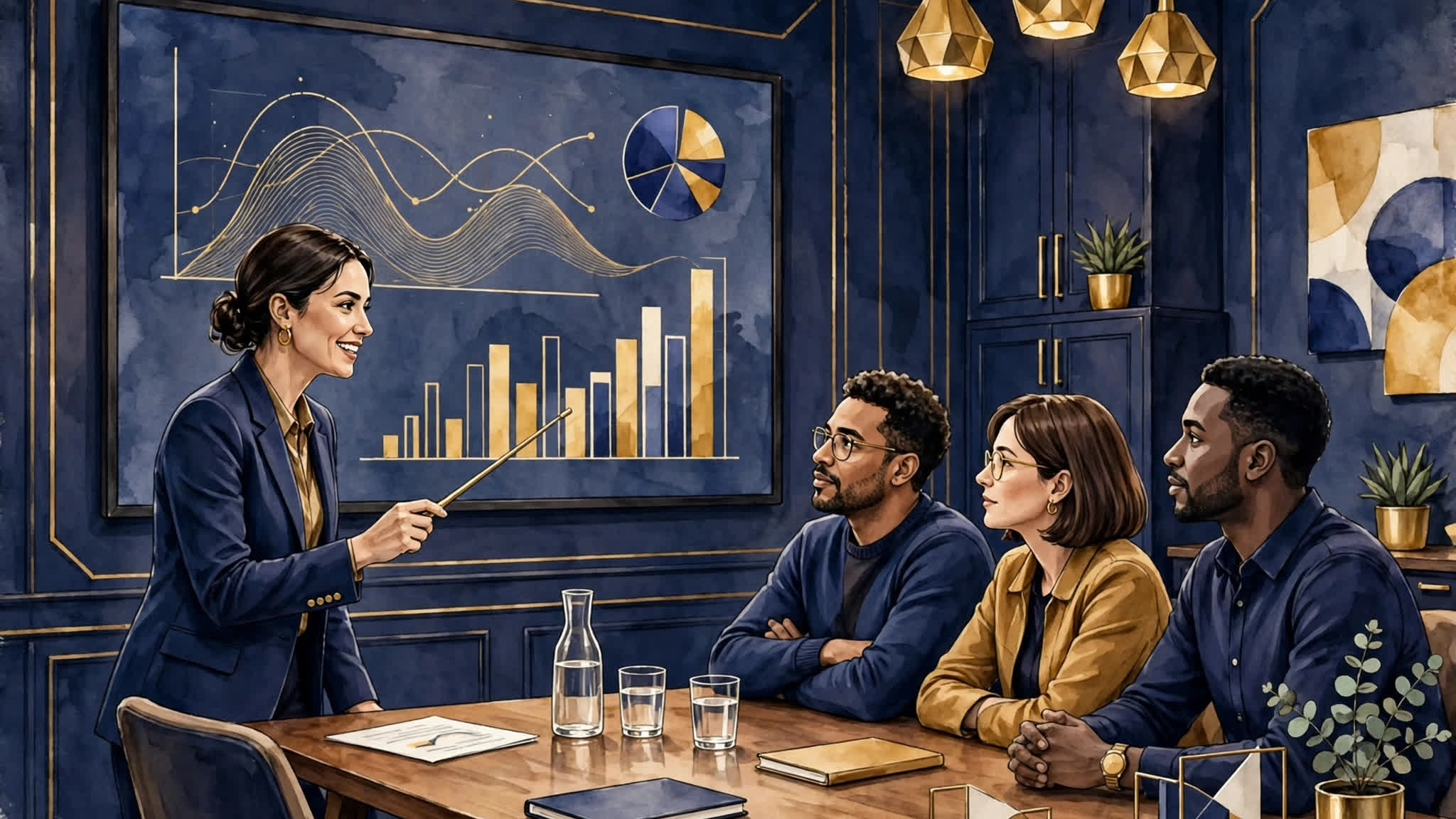 Founder presenting a finished business plan in a meeting