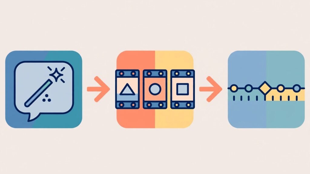 Flat vector illustration of a video generation workflow