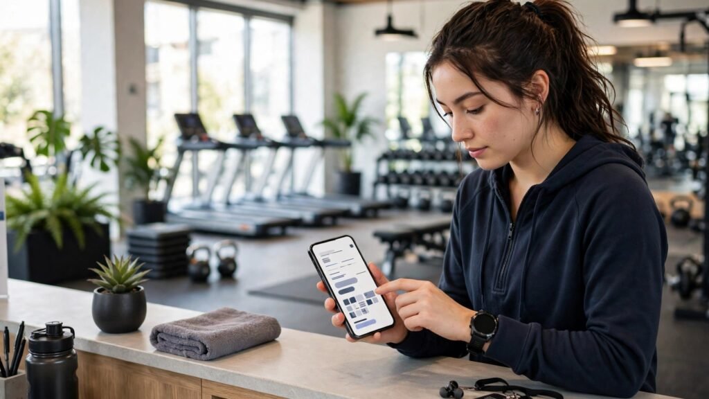 Gym member booking a class on a phone