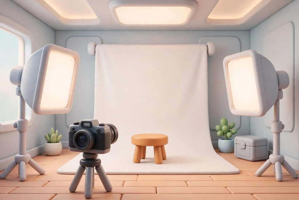 3D render of a portrait studio setup for clean headshots
