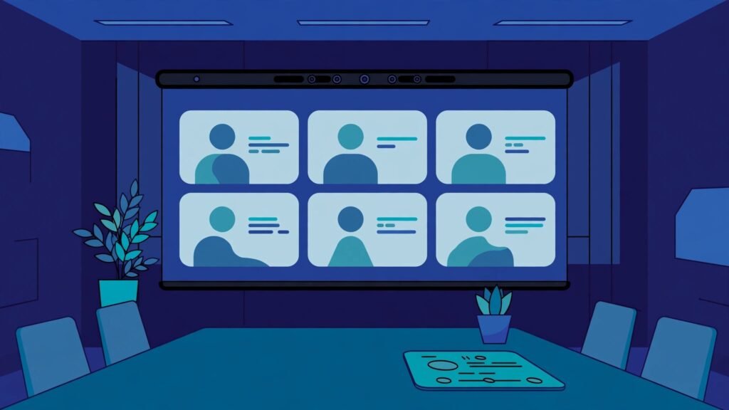 Hybrid meeting room with video conferencing equipment