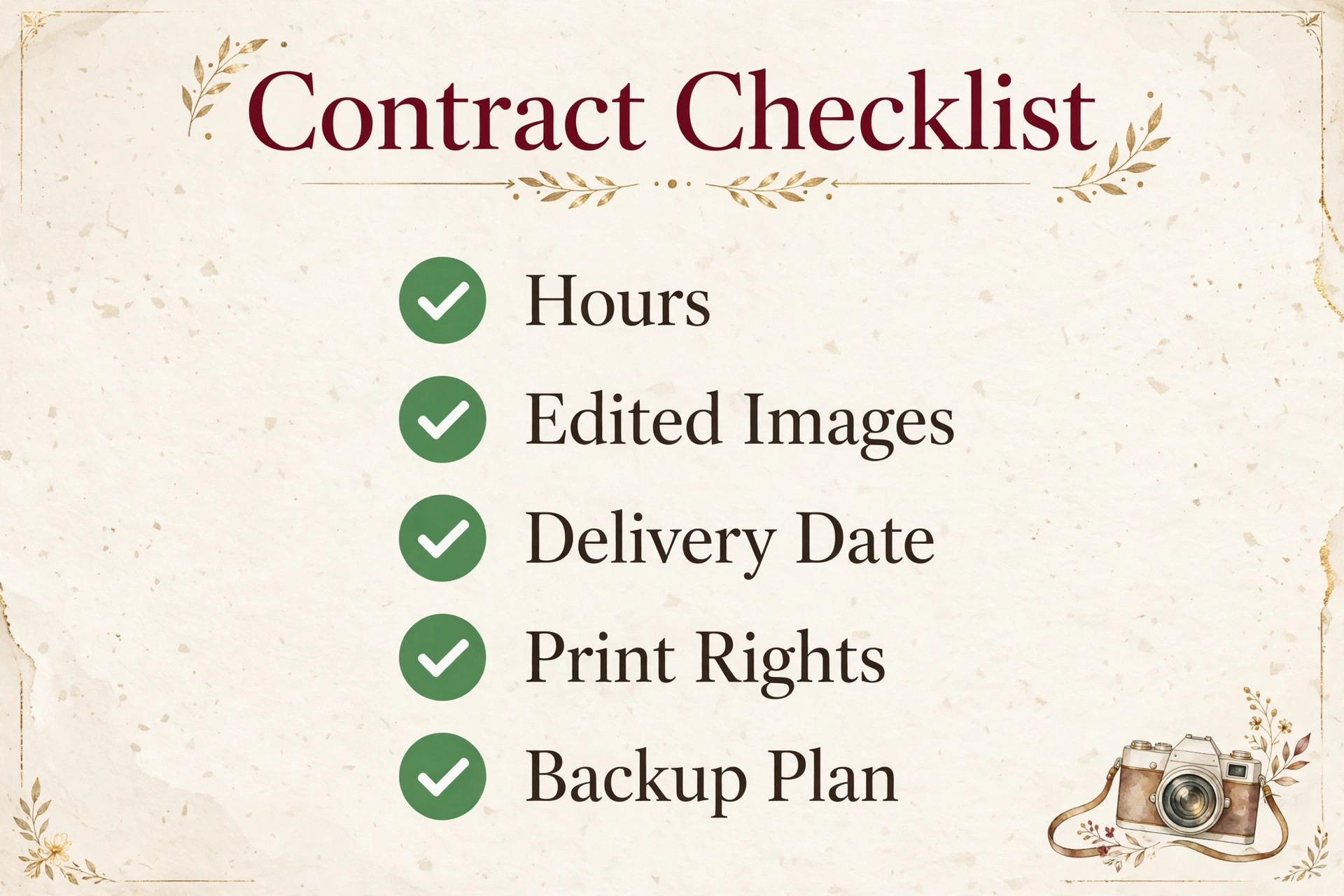 Wedding photography contract checklist graphic