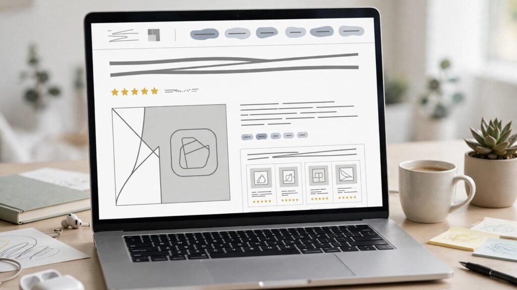 Print on demand store listing with mockups and reviews