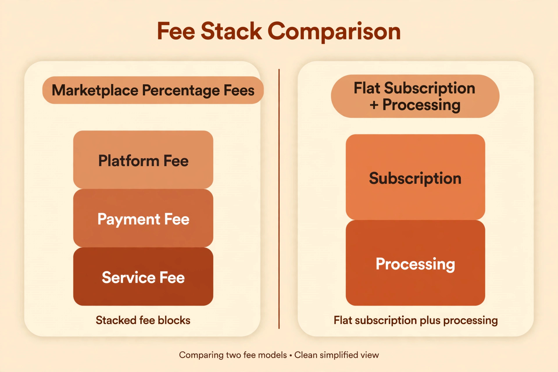 Marketplace percentage fees compared with a flat subscription.