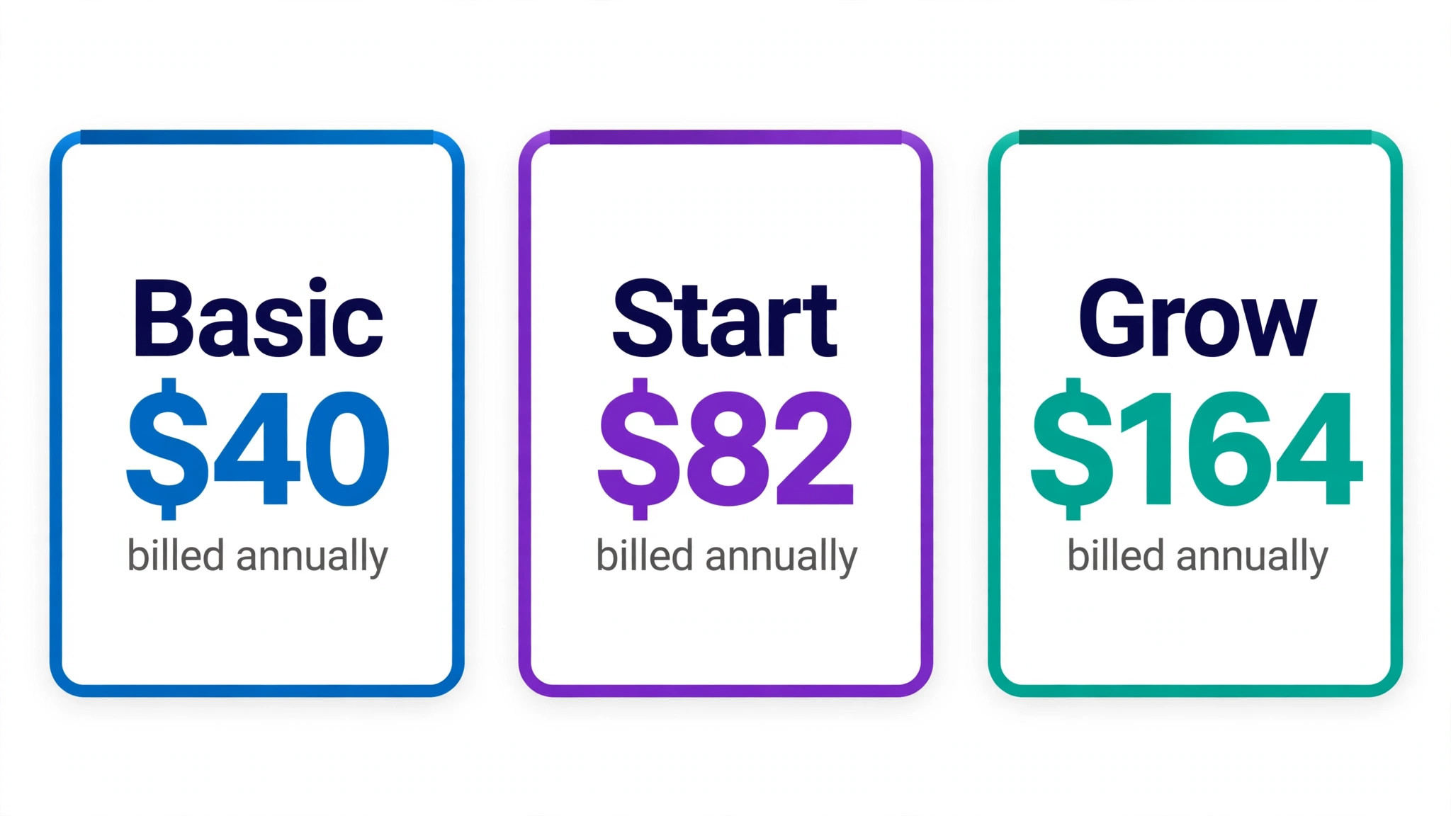 comparison visual showing Basic, Start and Grow prices side by side