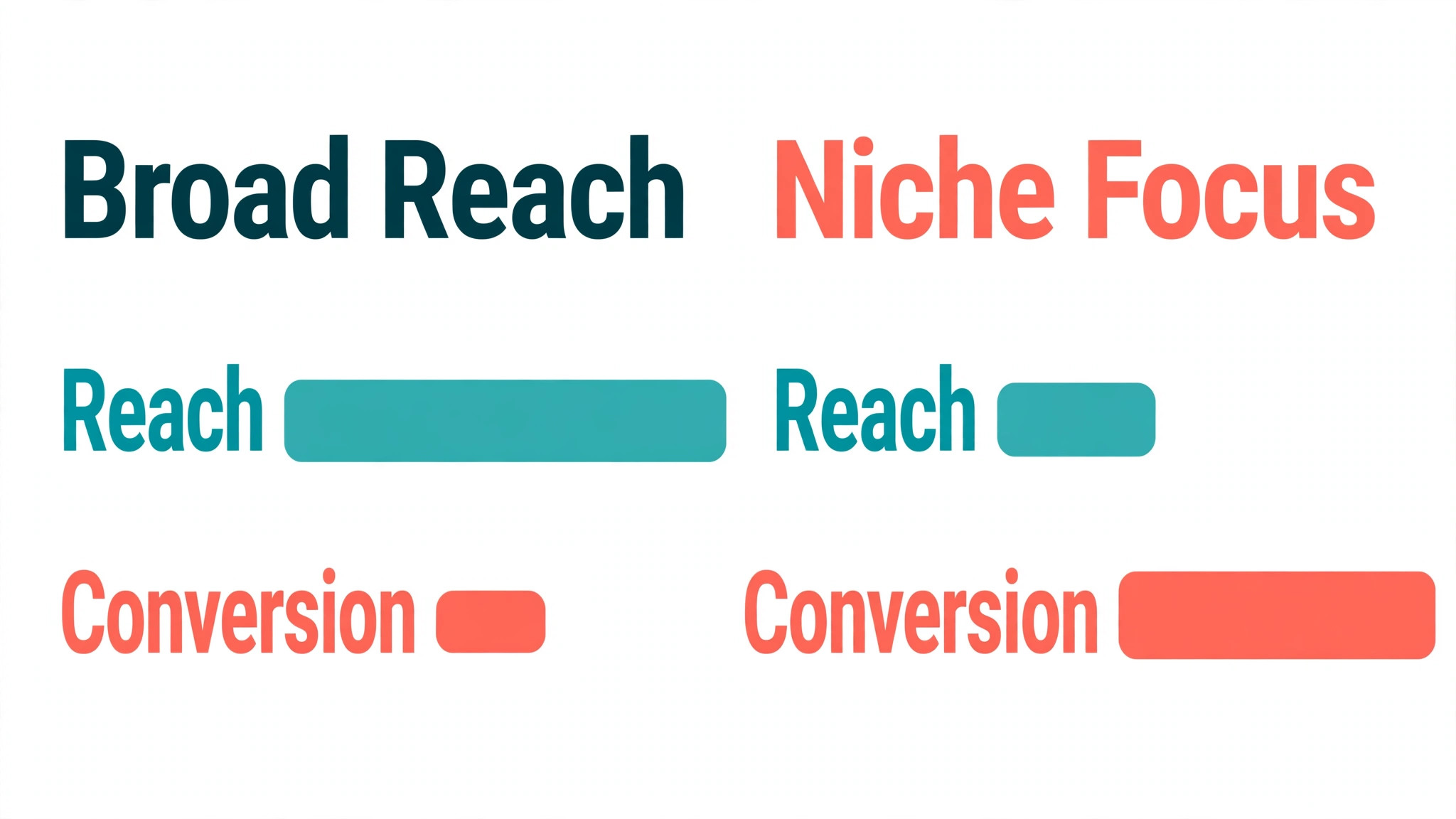 Data visual comparing broad reach with niche conversion for a small business
