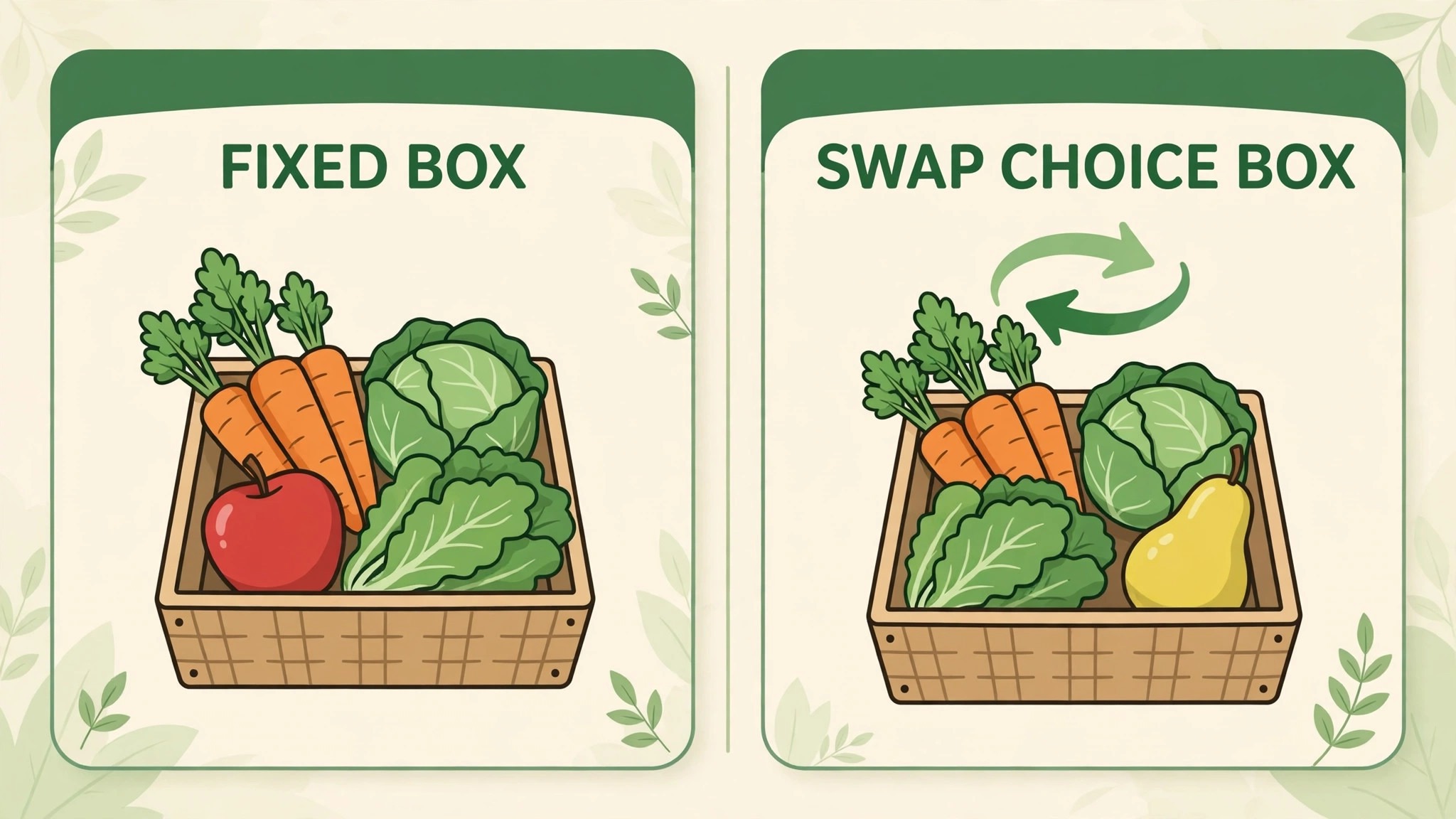 Comparison of a fixed weekly box and a swap choice box.