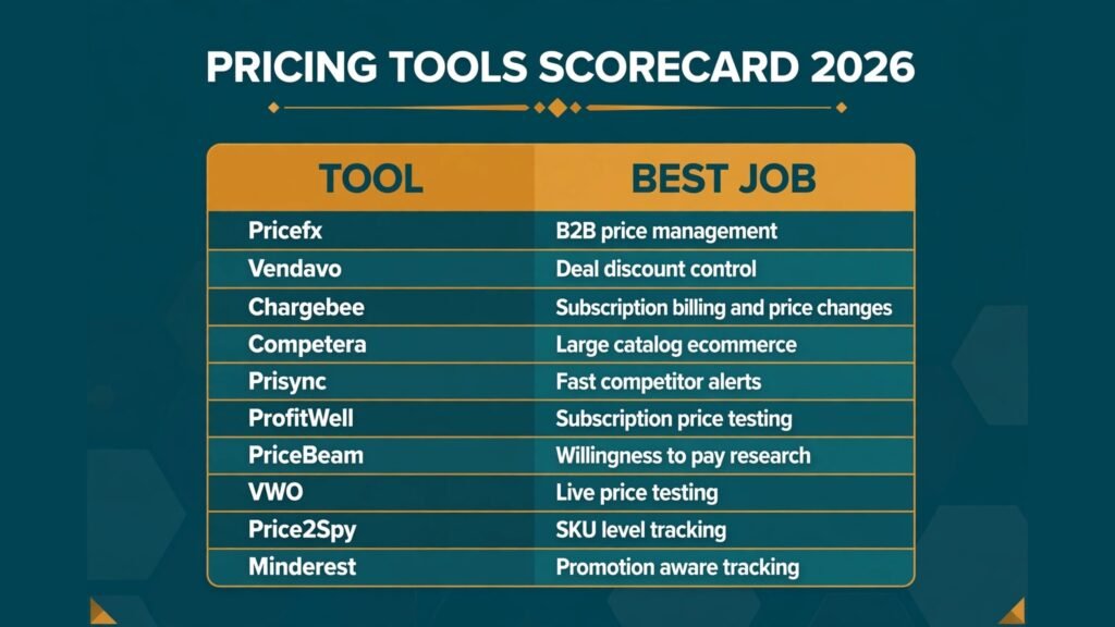 Pricing tools scorecard, best tool for SaaS pricing, ecommerce pricing, testing and competitor tracking