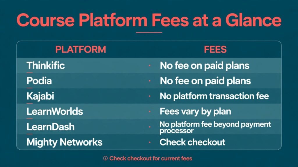 Course platform transaction fee comparison infographic