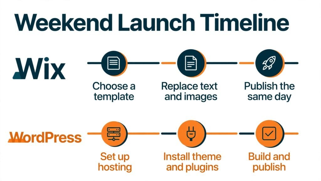 Weekend launch timeline for Wix and WordPress