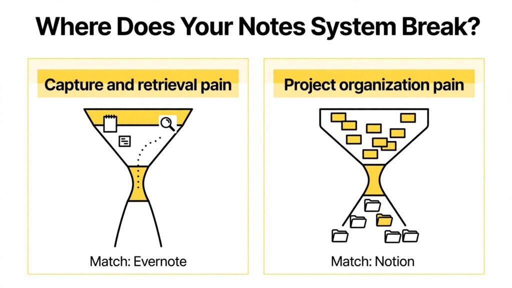 Notes app bottleneck diagram for Notion and Evernote