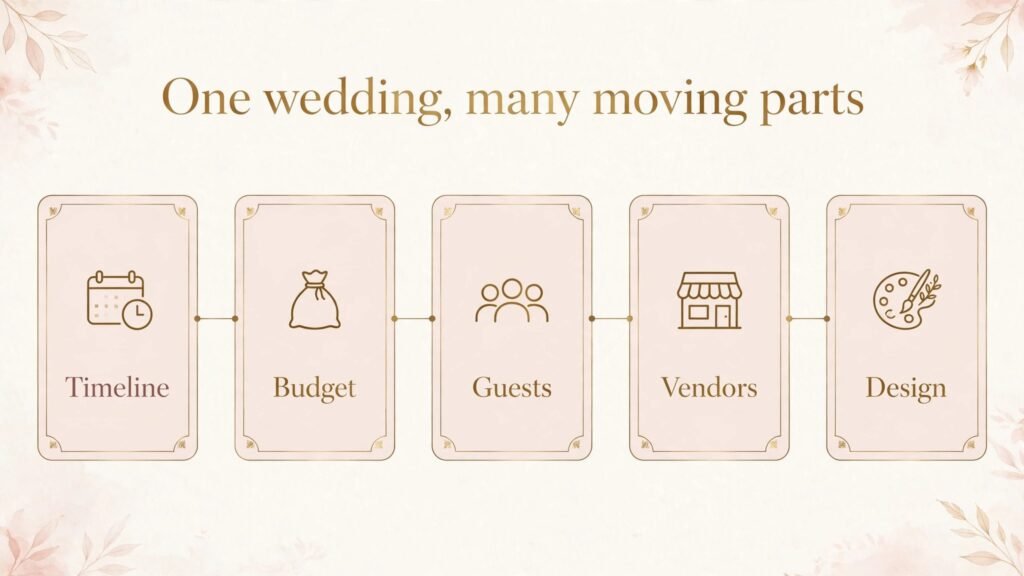 Infographic showing the moving parts of a wedding plan