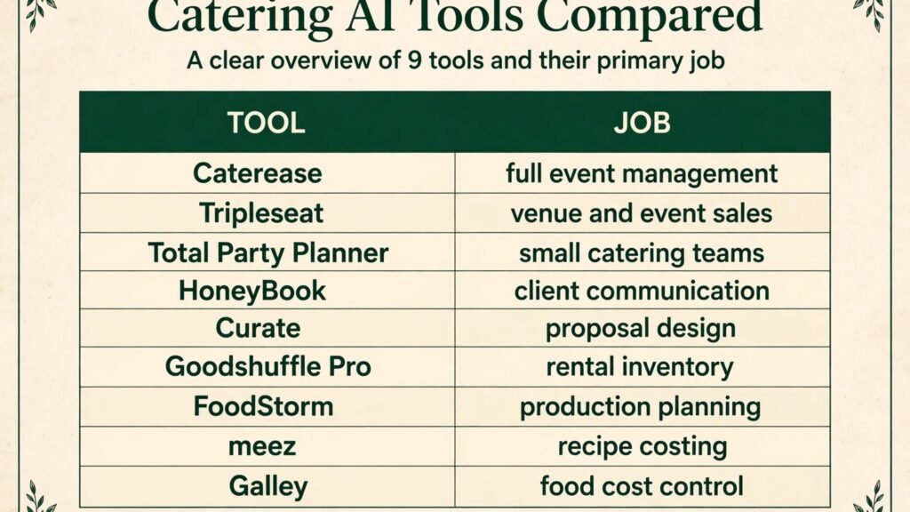 Catering AI tools comparison chart by job and team size