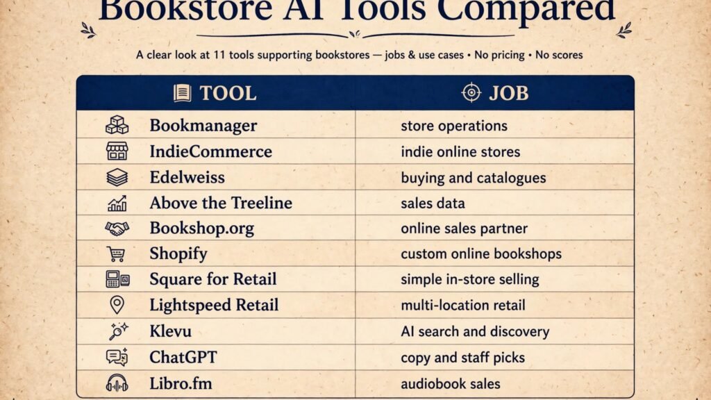 Bookstore AI tools comparison by job and store type