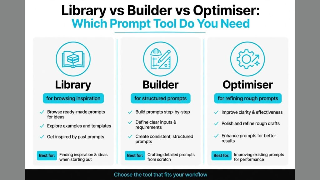 Comparison of prompt library builder and optimiser tools