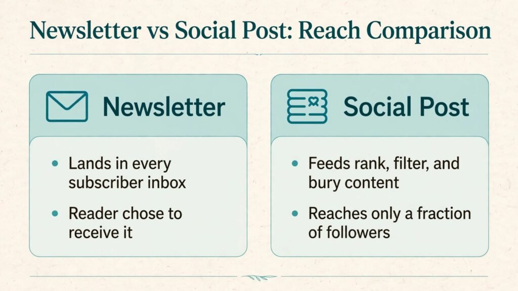 Newsletter reach versus social post reach comparison