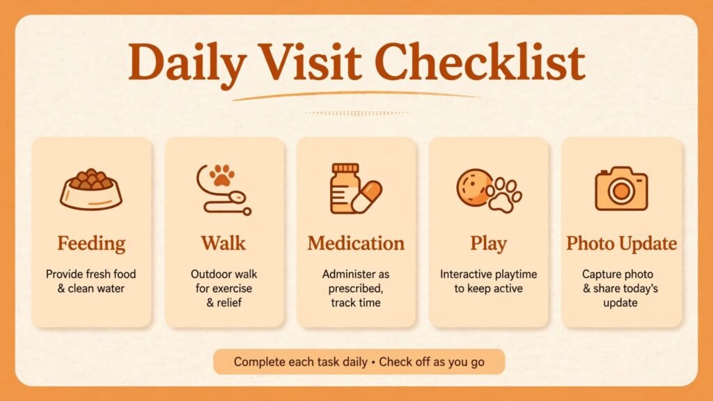 Pet sitting daily visit checklist infographic