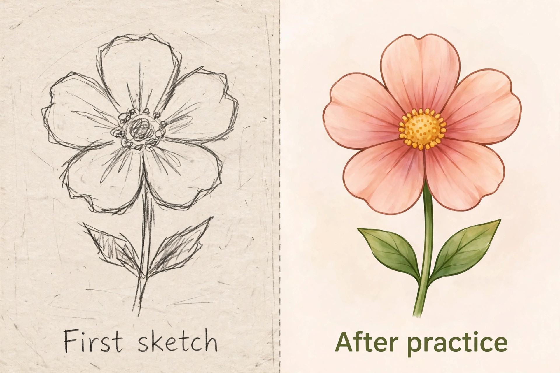 Before and after comparison of a sketch drawn on a screenless tablet and a pen display