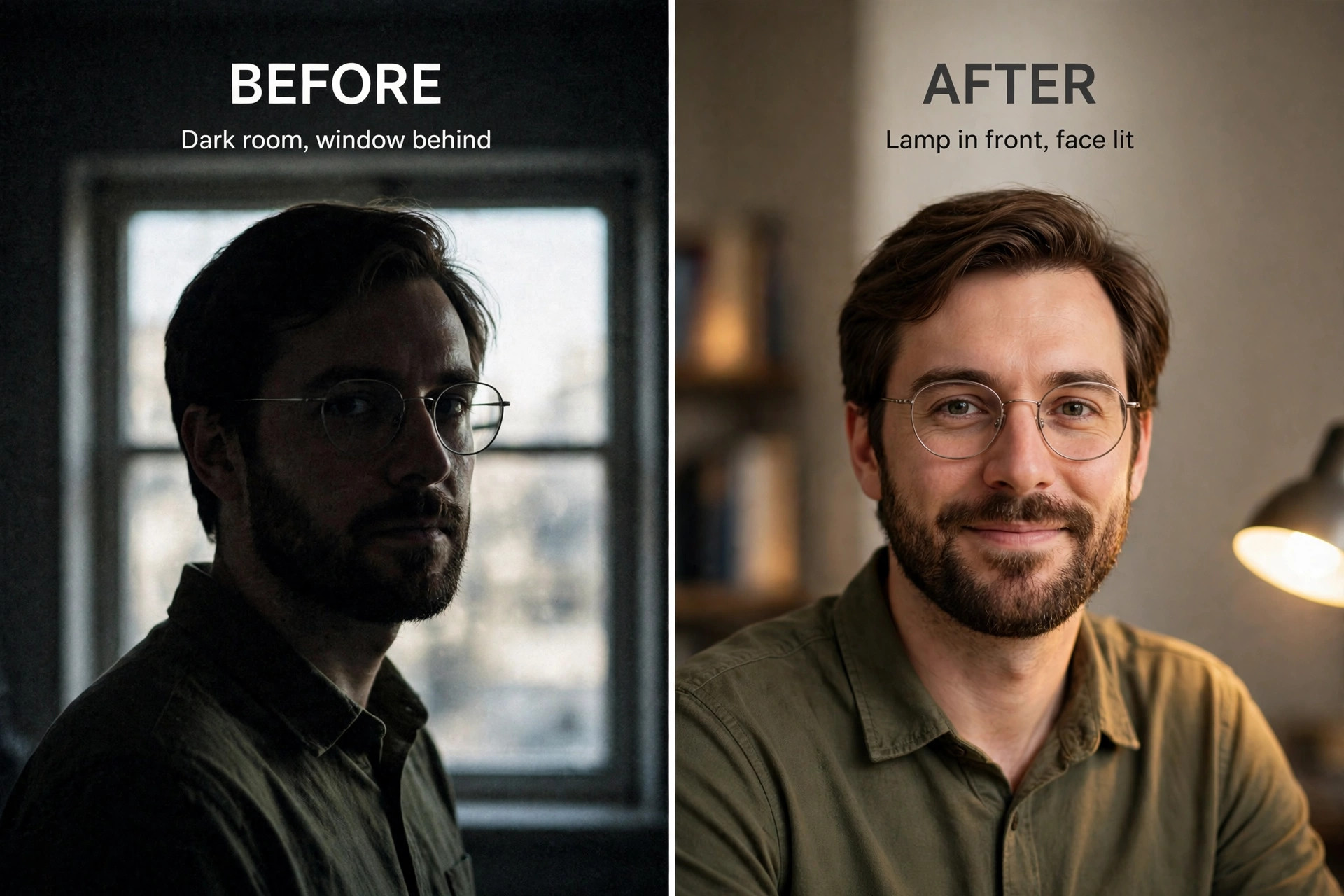 Before and after tutoring video lighting comparison