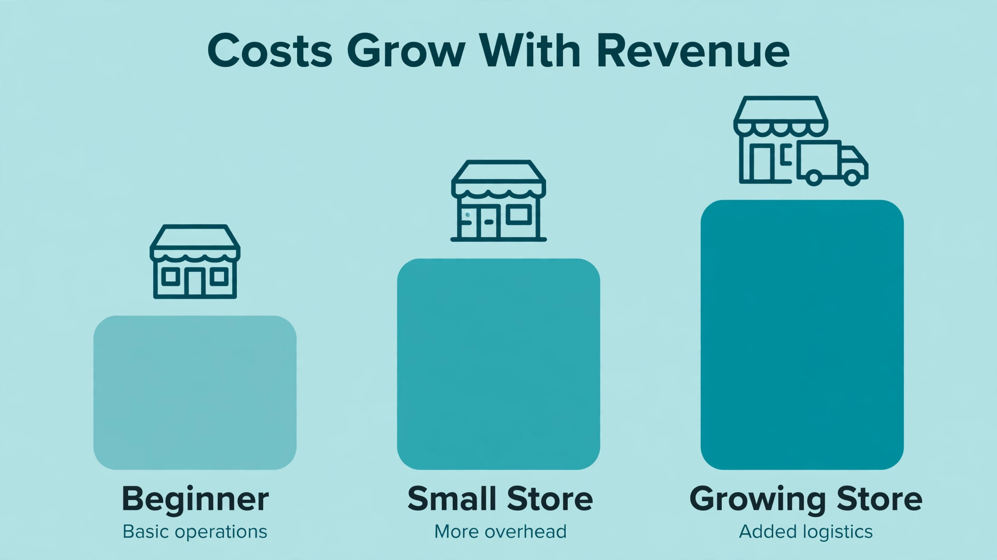 Three rising columns for Beginner, Small Store and Growing Store