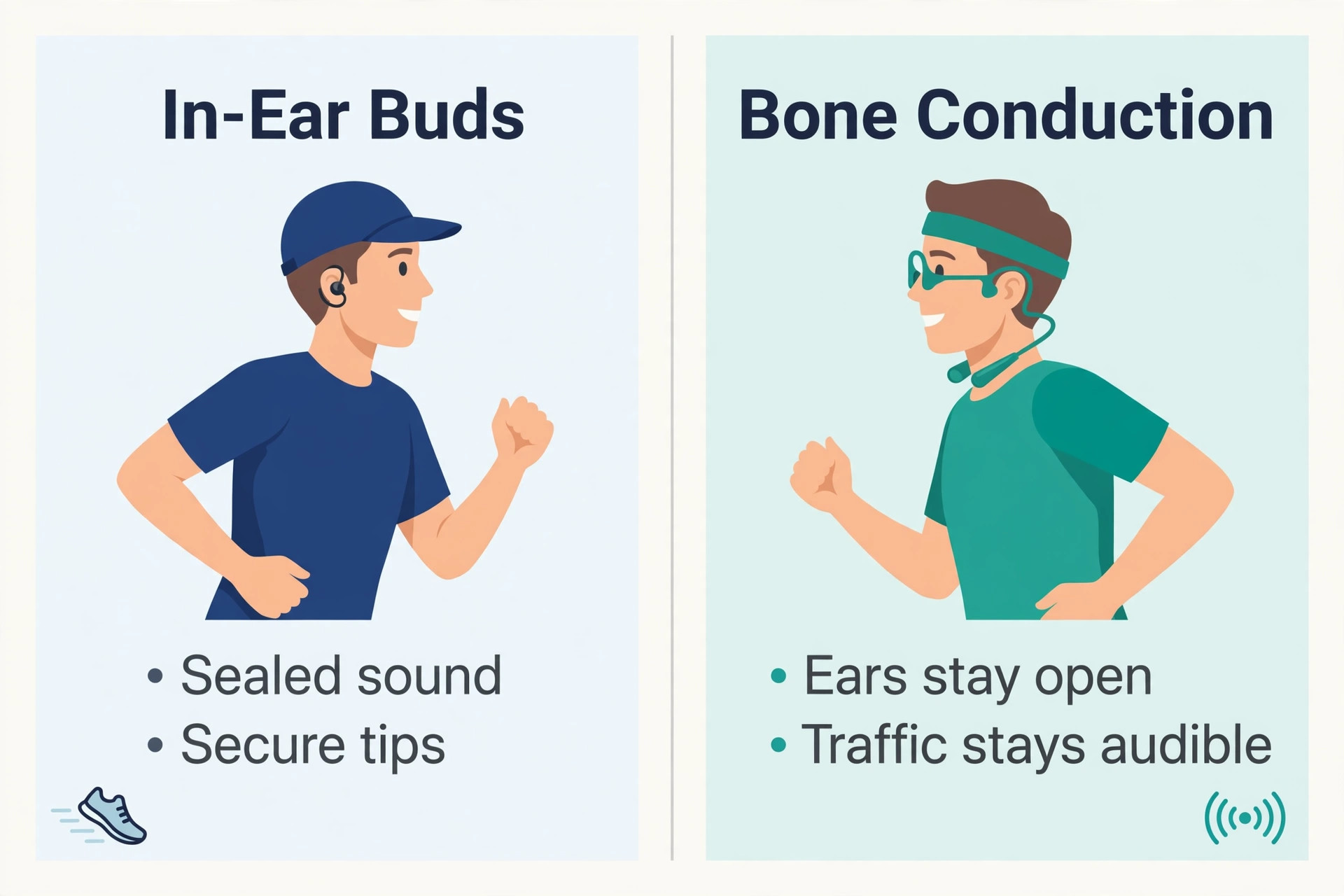 In-ear earbuds compared with bone conduction headphones for runners