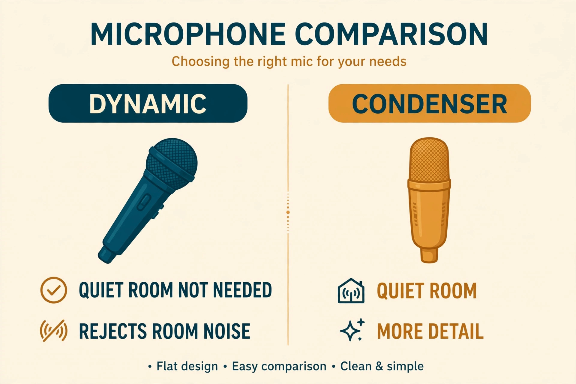 Microphone comparison for streaming showing dynamic and condenser capsules side by side