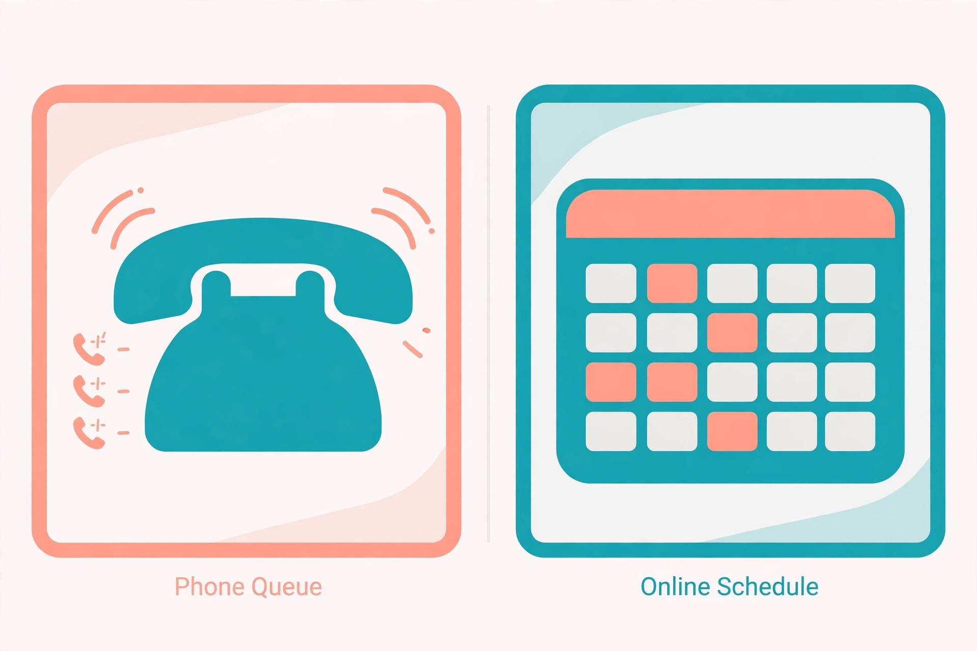 Comparison of a phone queue with missed calls and an online schedule with open appointment slots