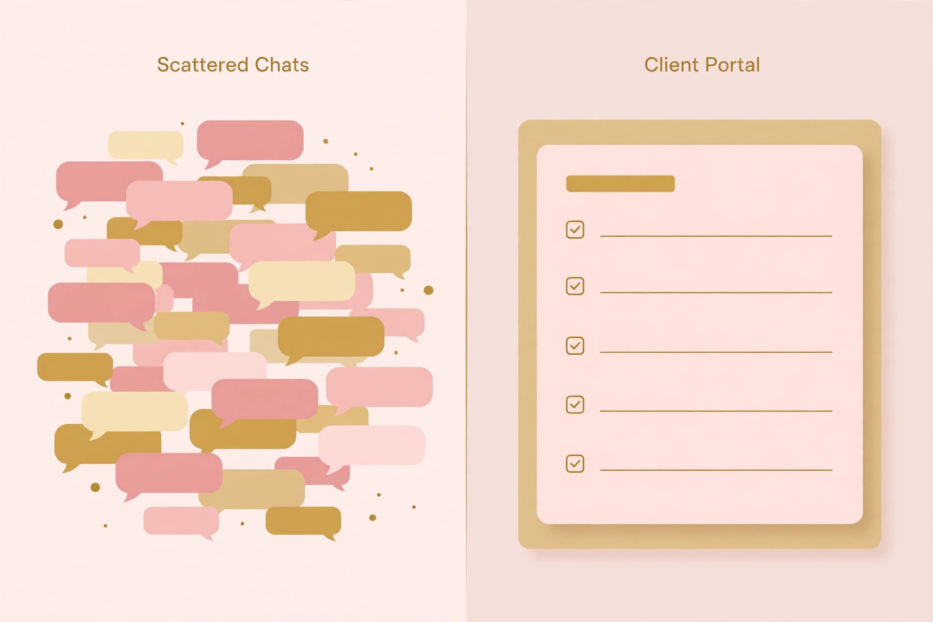 Comparison of scattered chat messages and a single client portal with event details