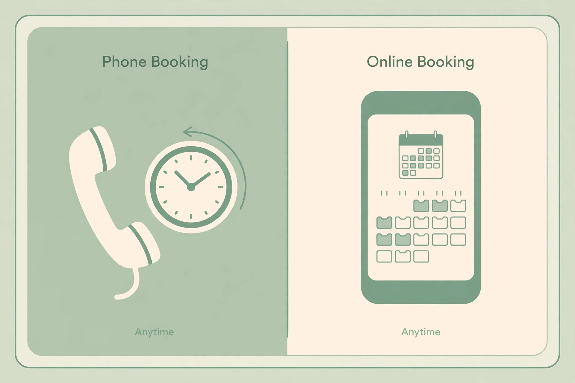 Comparison of phone booking with a waiting clock and online booking on a phone calendar
