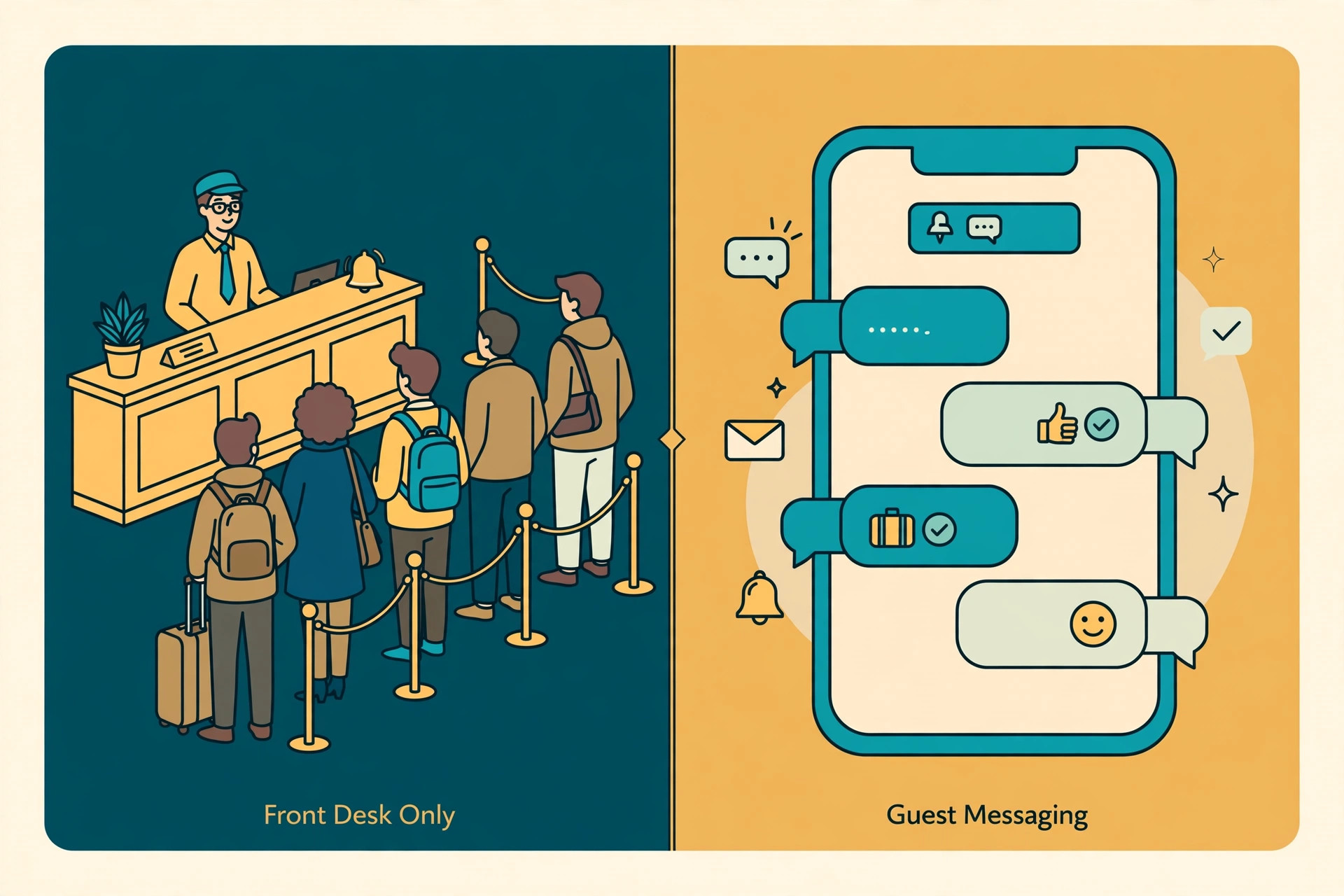 Comparison of a front desk only queue and guest messaging on a phone