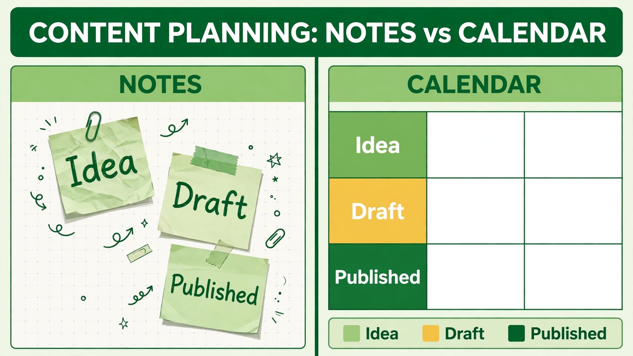 Notes list compared with spreadsheet calendar
