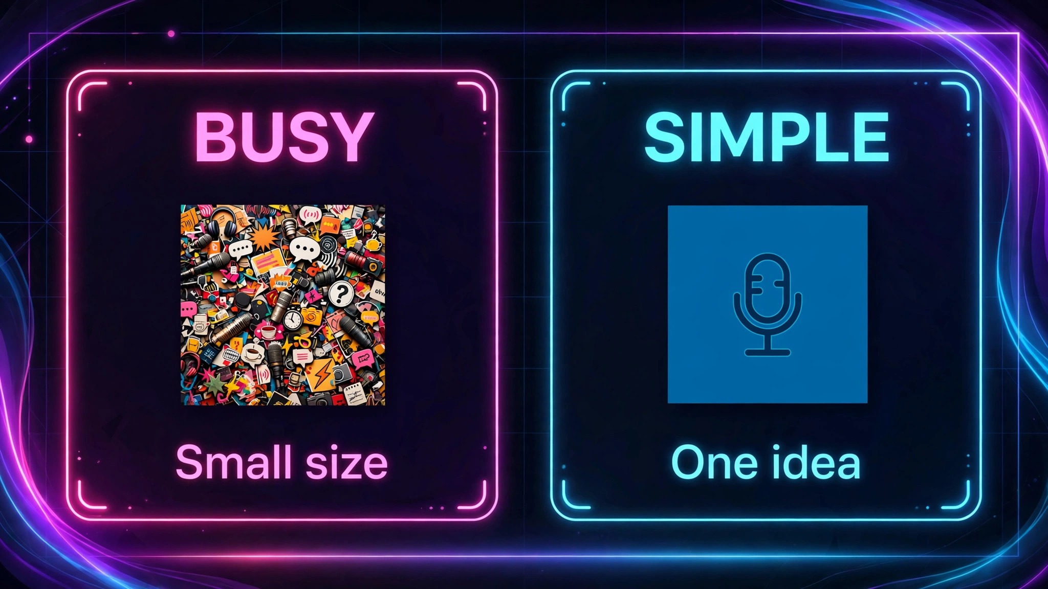 Busy cover compared with simple cover at thumbnail size
