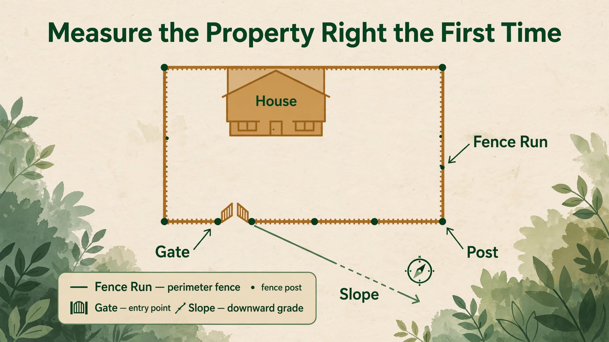 Fence property diagram with runs gates and post positions marked