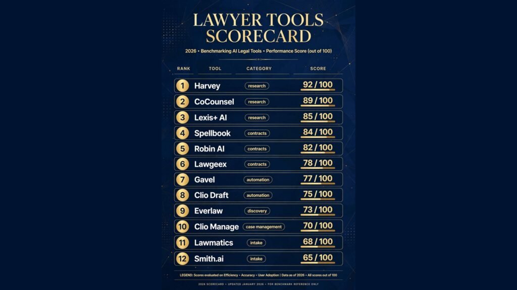 Lawyer tools scorecard, best tool for research, contracts, automation, discovery and intake