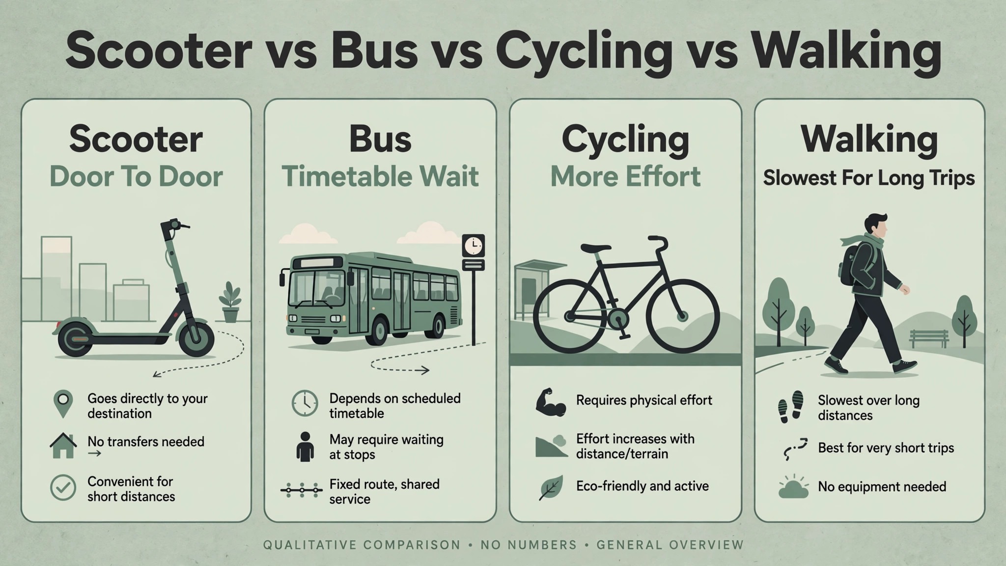 Comparison of scooter bus cycling and walking commutes