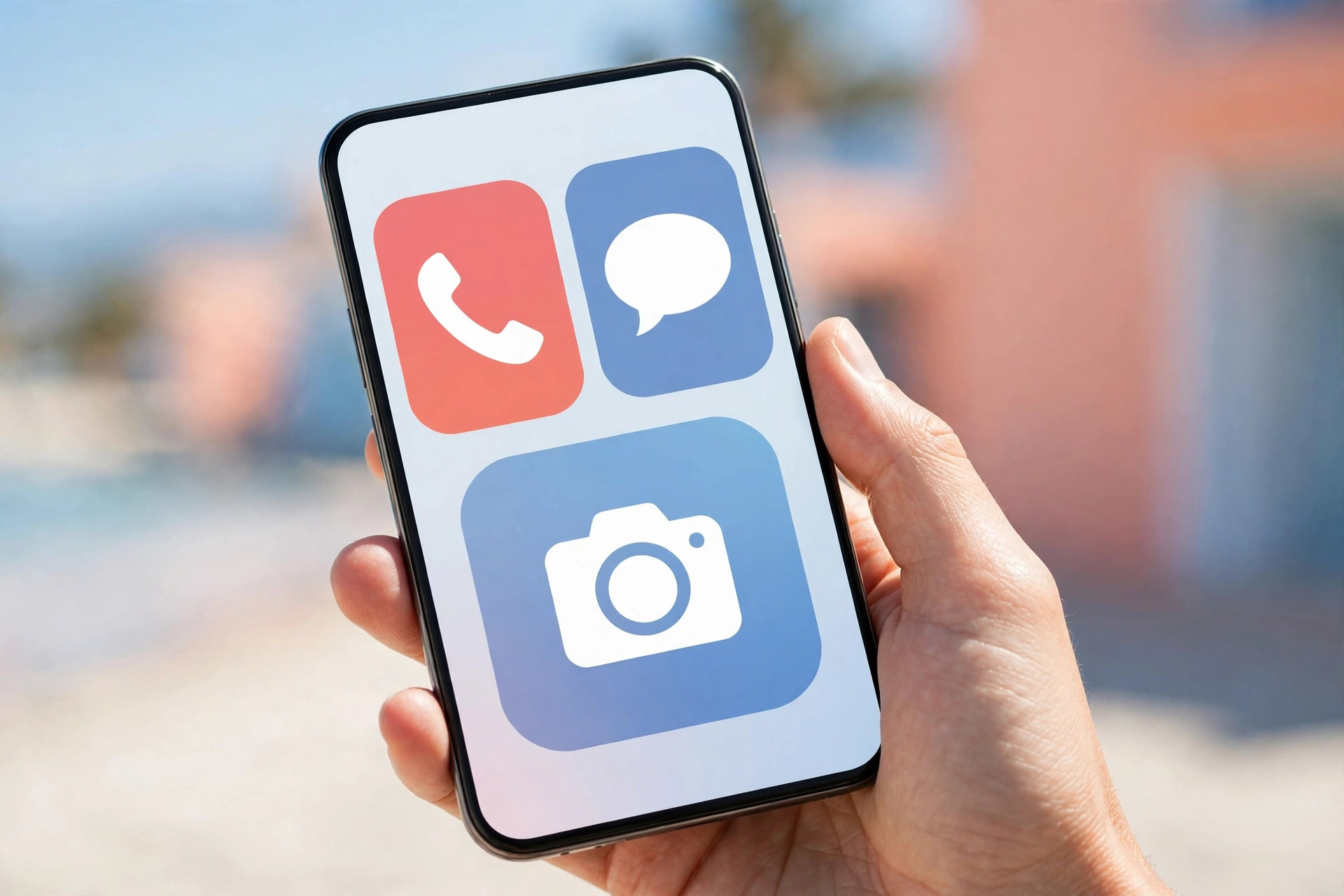 Simplified smartphone mockup with large menu icons