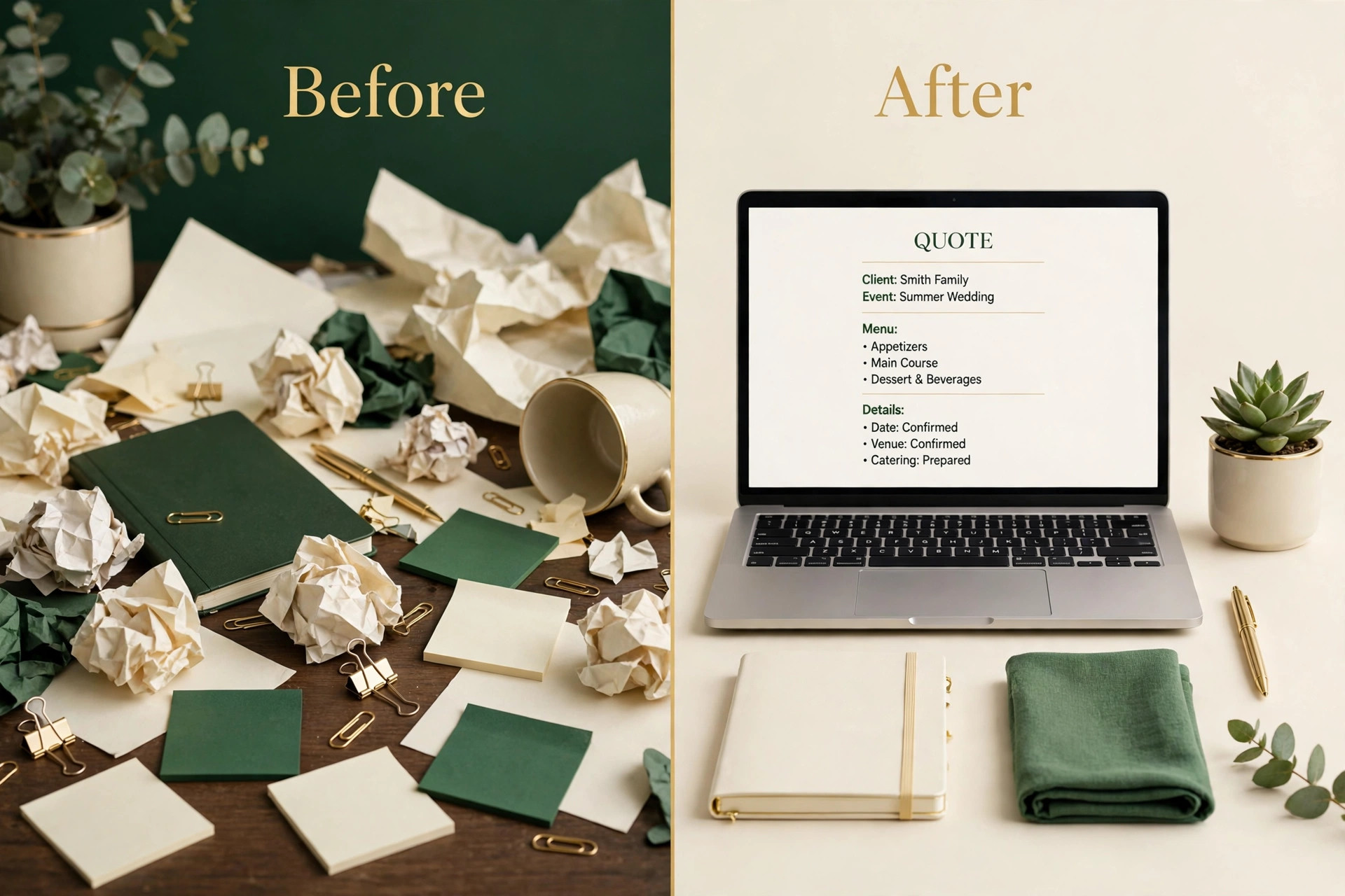 before/after image illustrating a key idea for a catering business