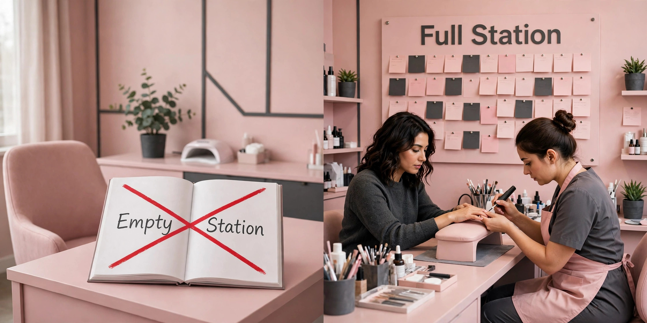 comparison image illustrating a key idea for a nail salon