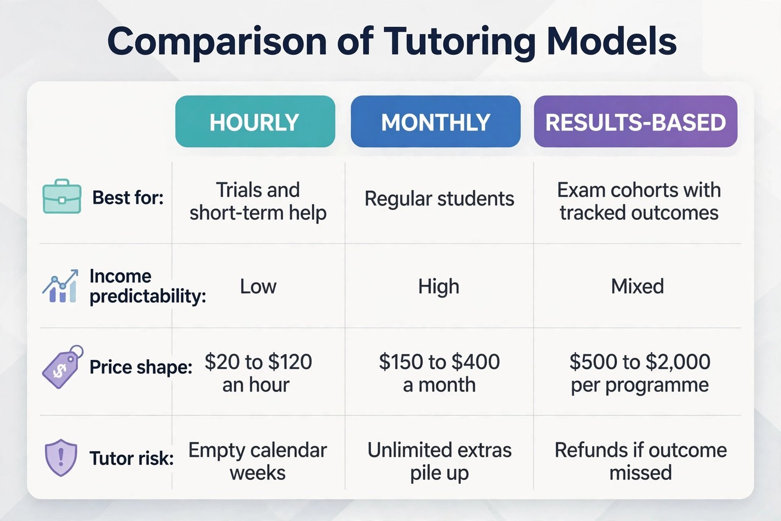 Hourly monthly and results-based tutoring pricing comparison