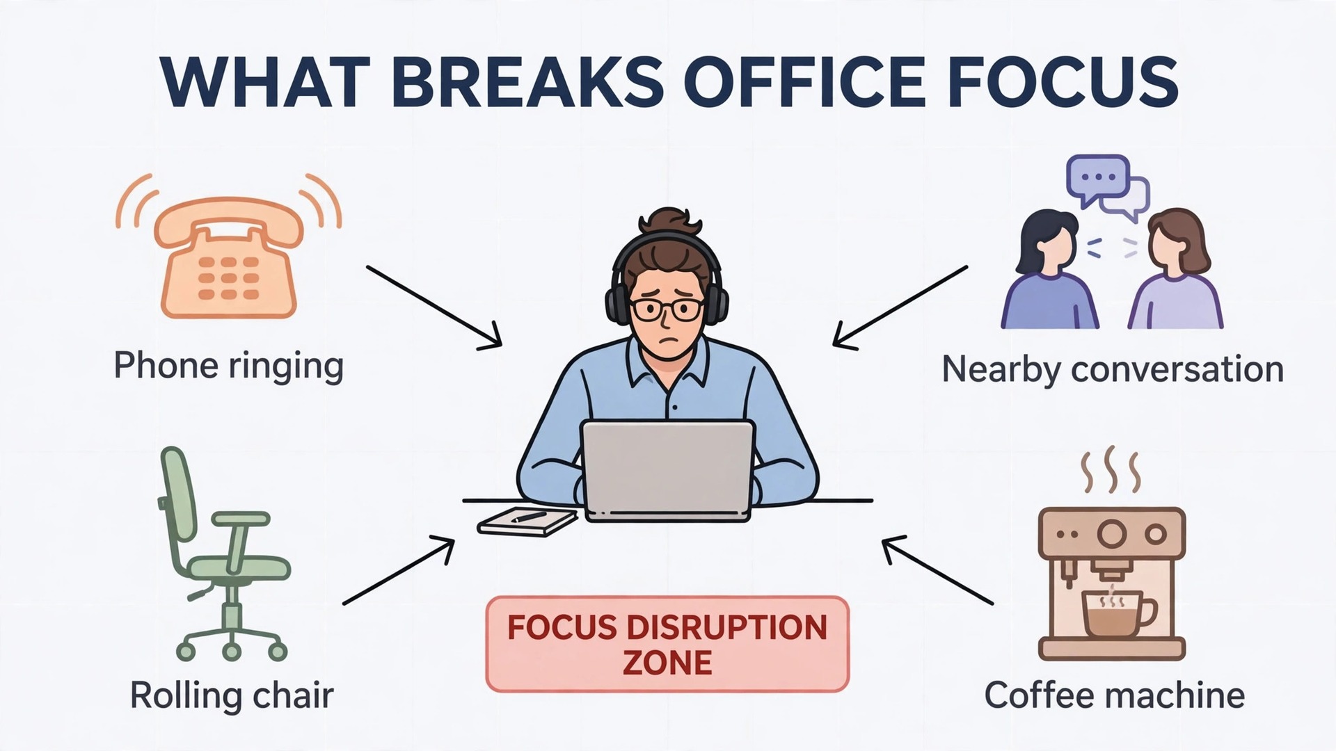 Diagram mapping office noise sources to focus disruption