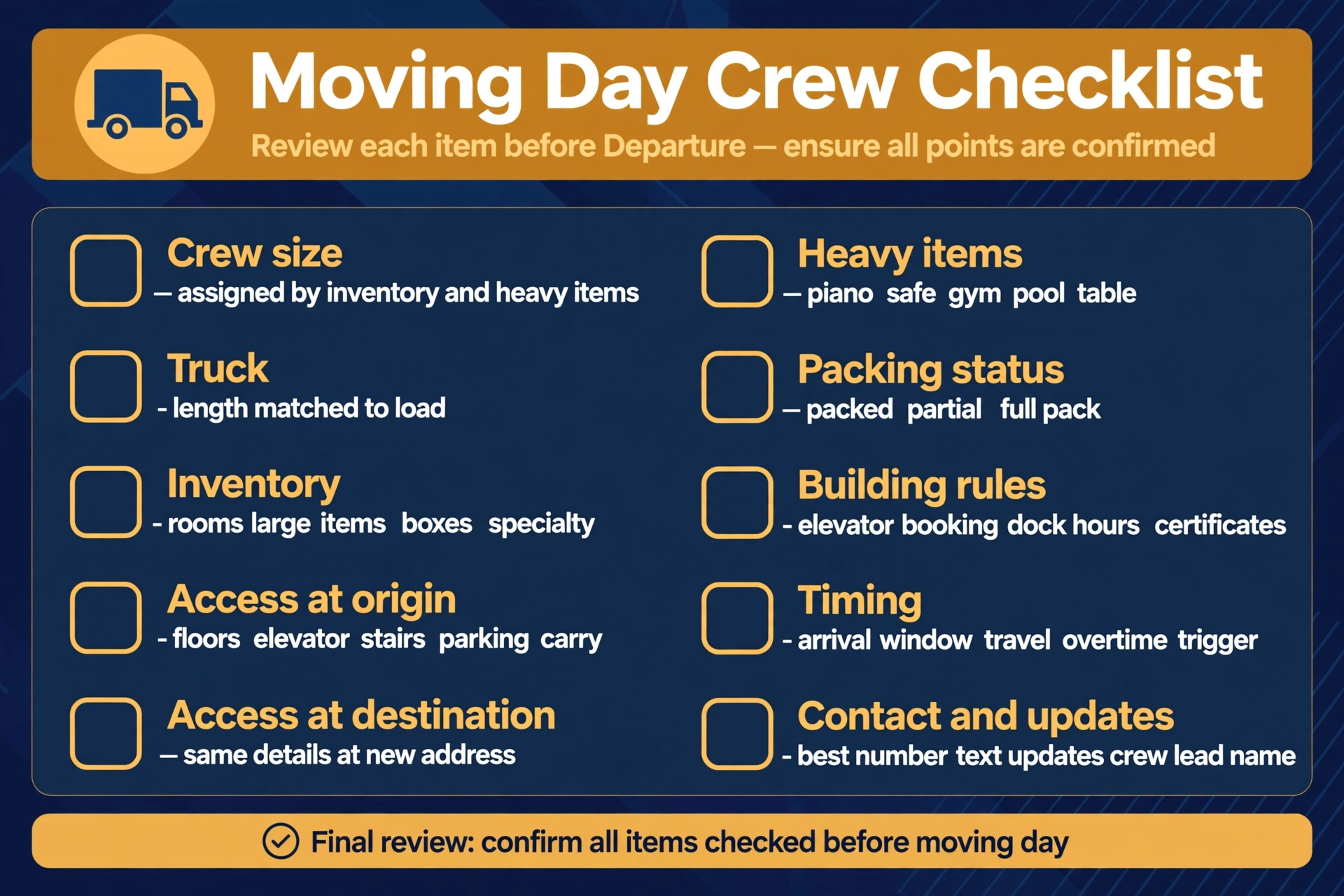checklist visual for moving day crew items.