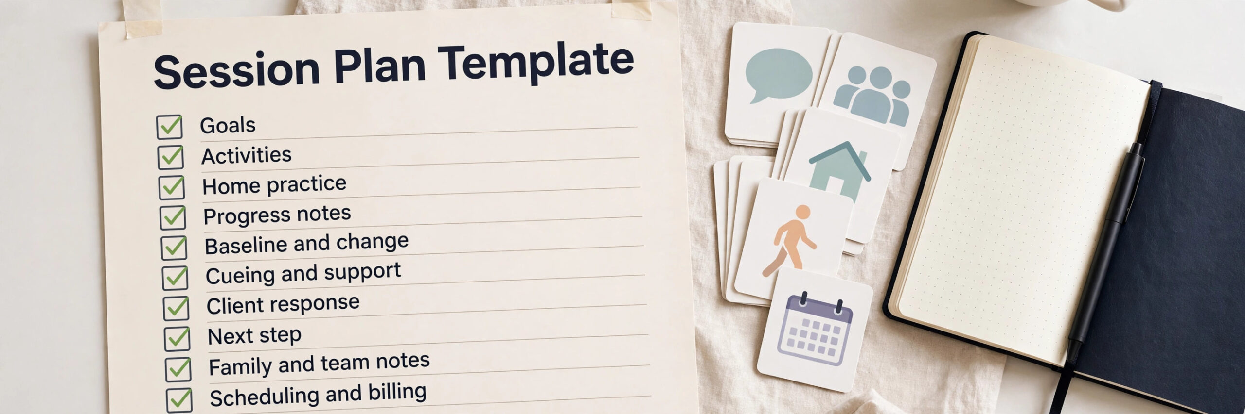 checklist visual for speech therapy goals activities home practice and progress notes.