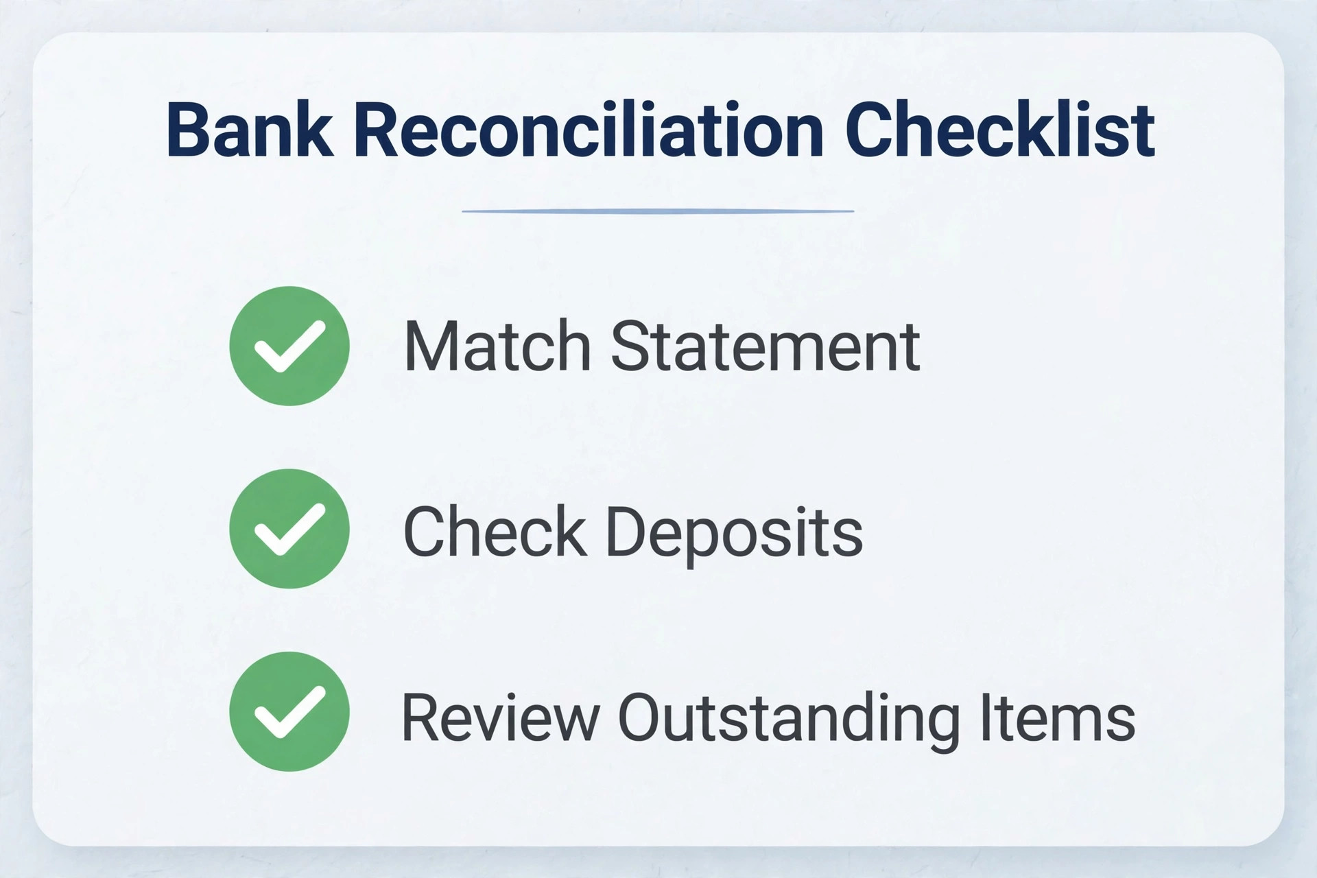Checklist for reconciling bank and card accounts.