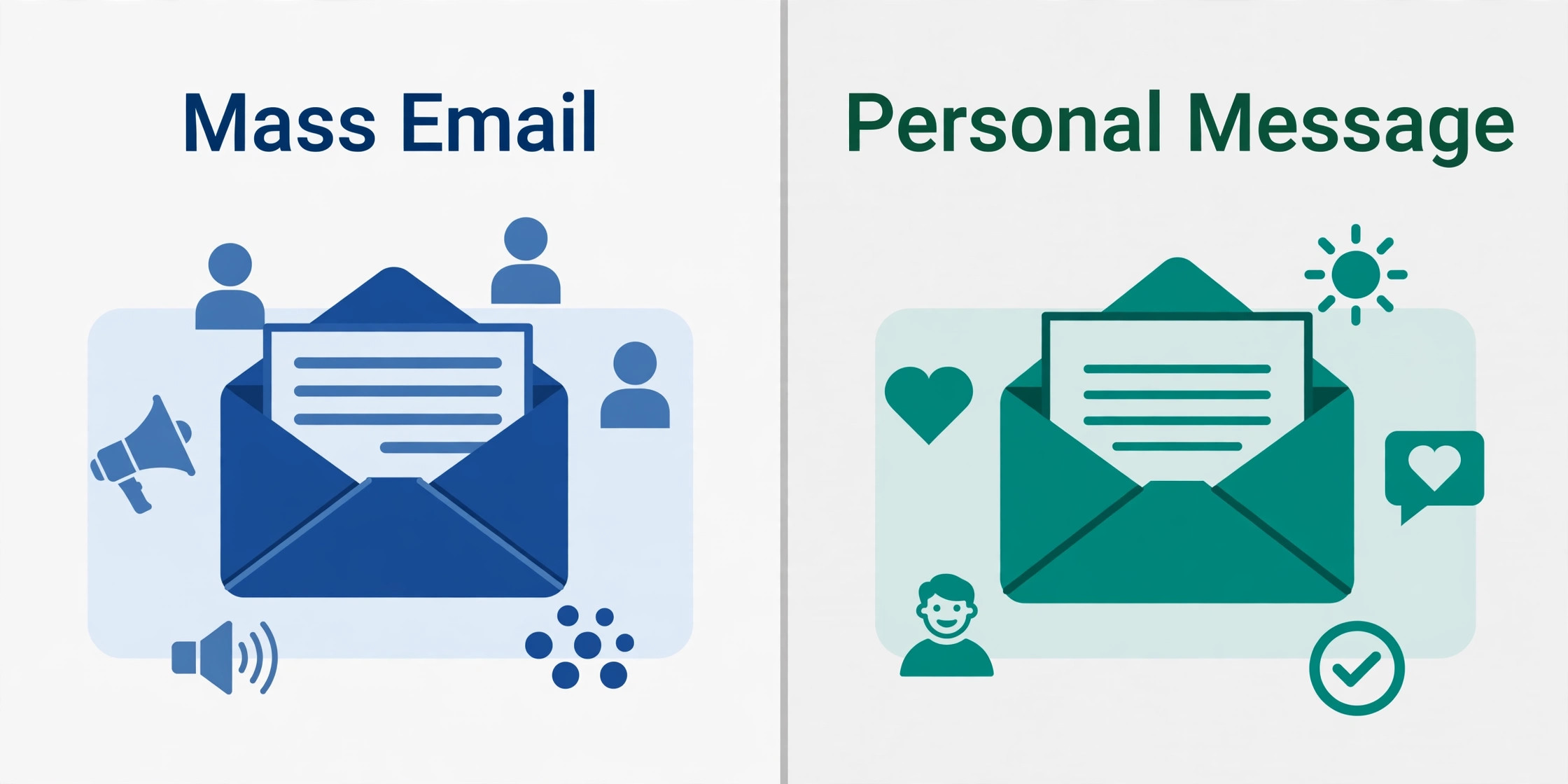Mass discount email compared with a personal welcome back message.