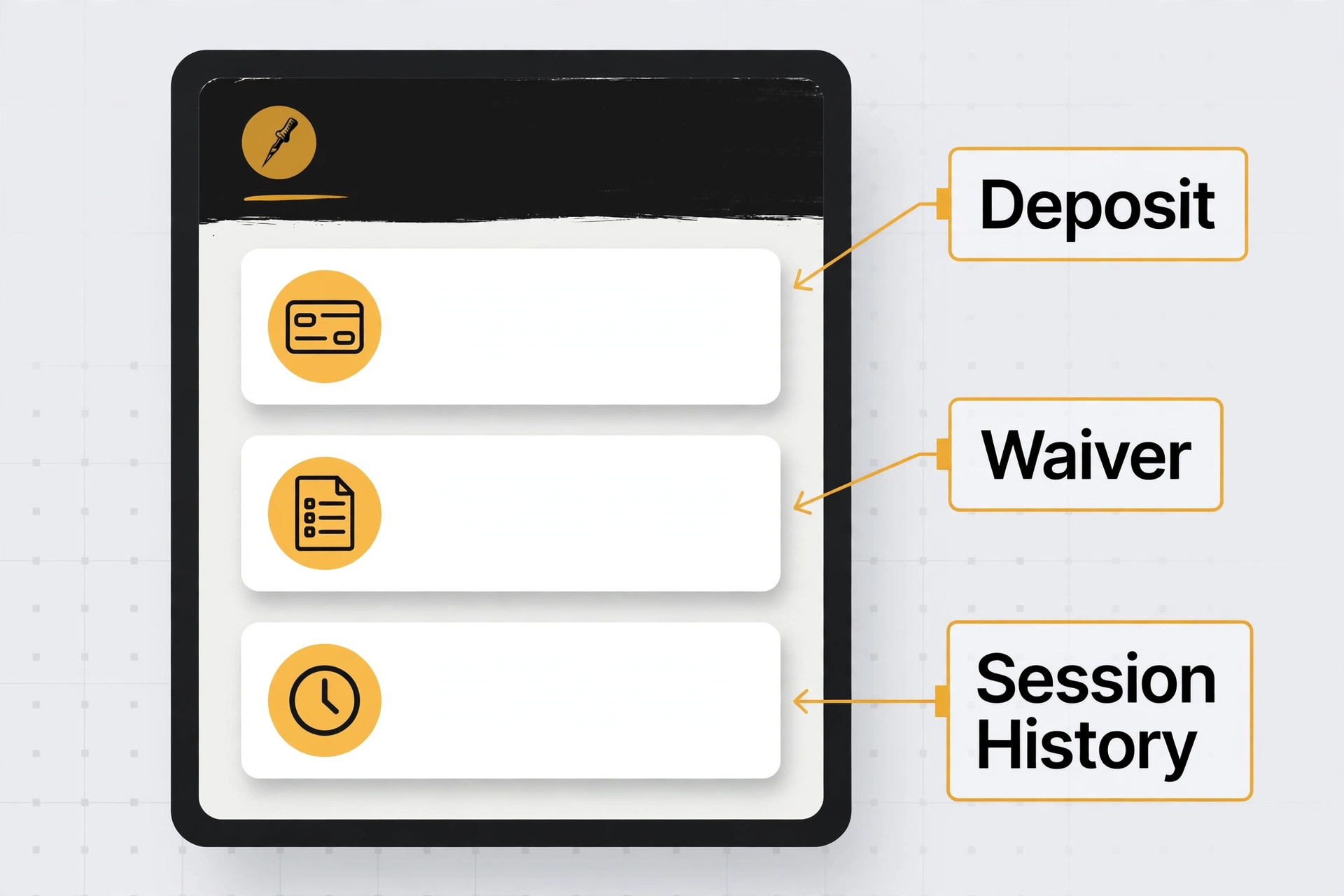 Annotated tattoo booking page with deposit and waiver