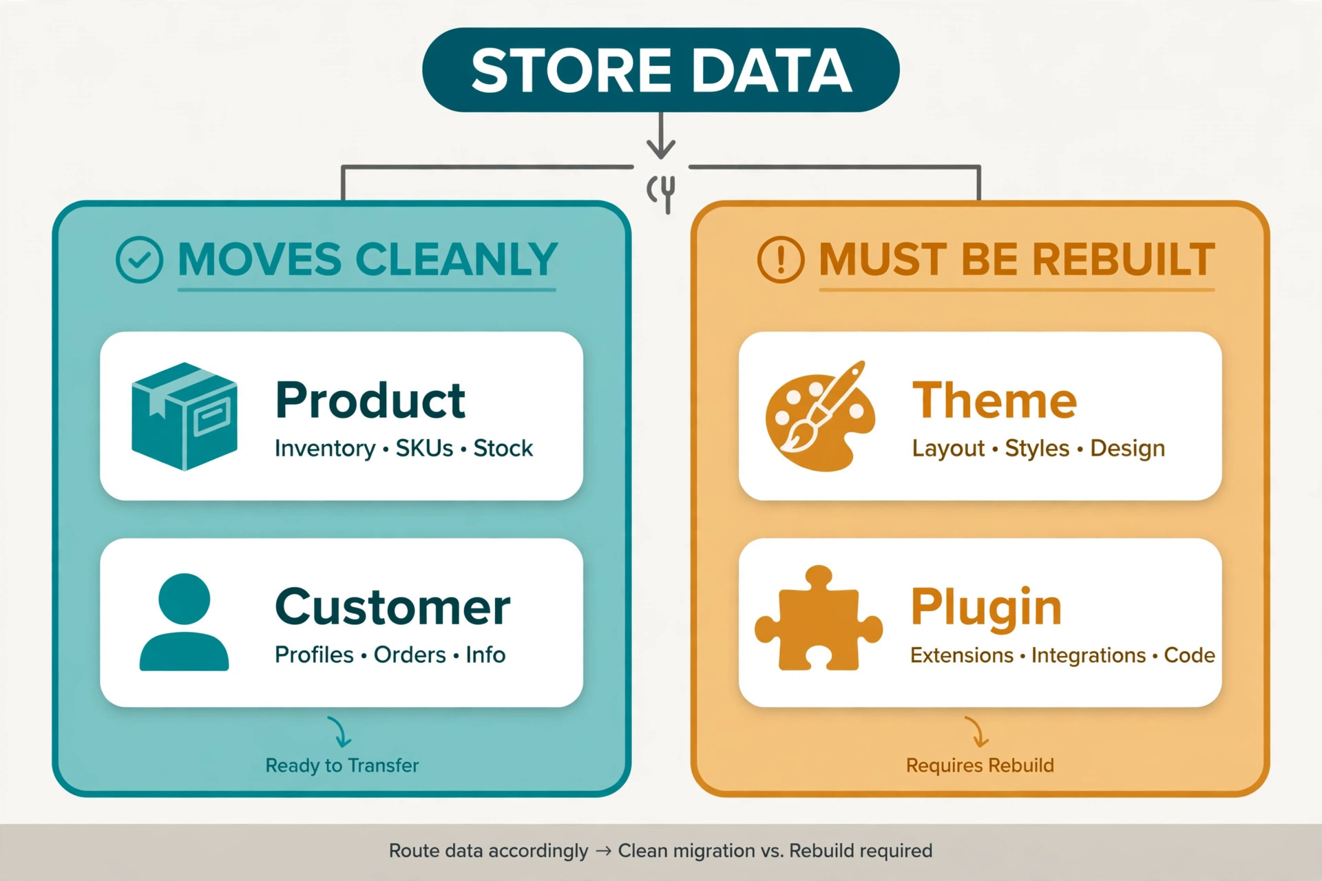 A diagram sorting store data into transferable and rebuild categories.