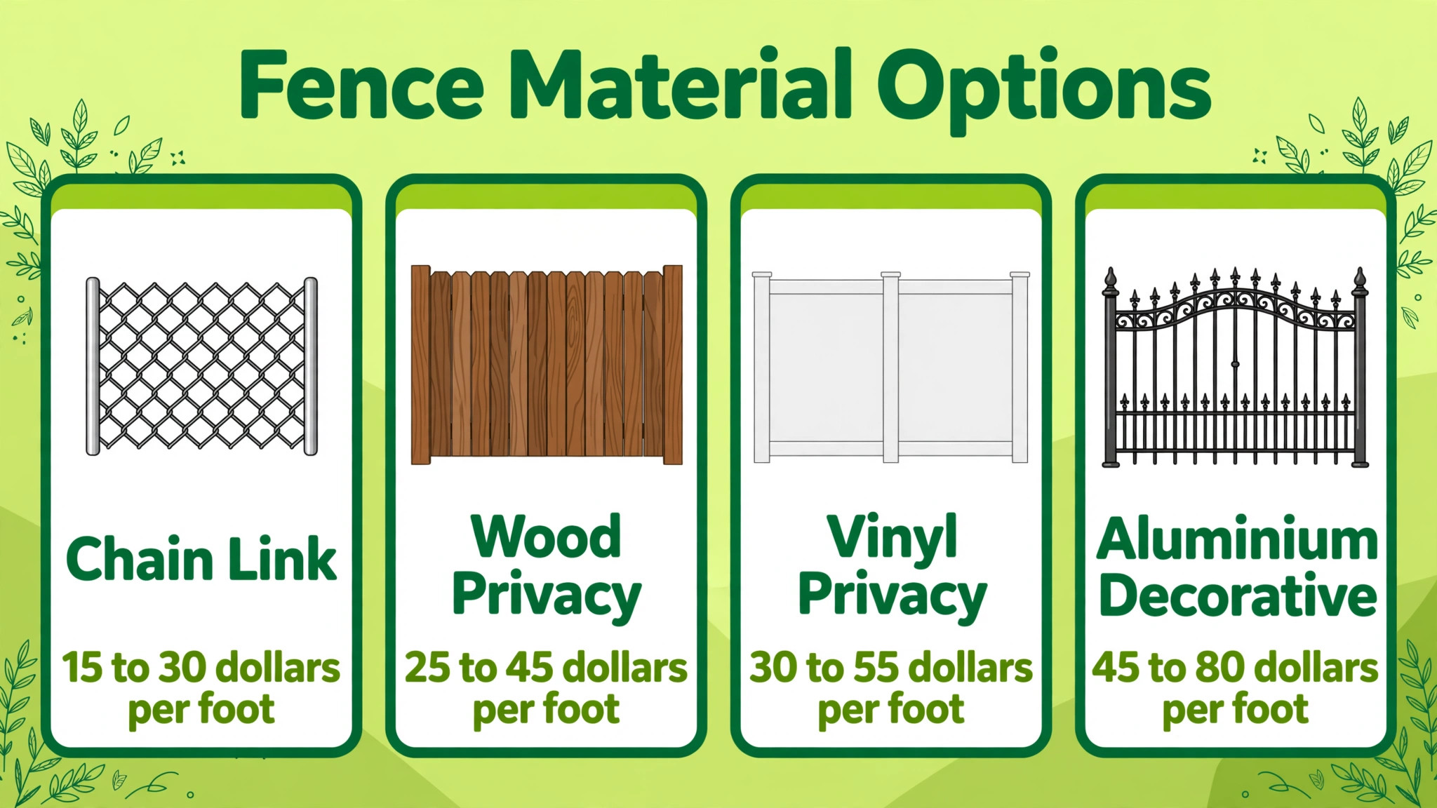 A diagram of fence material options.