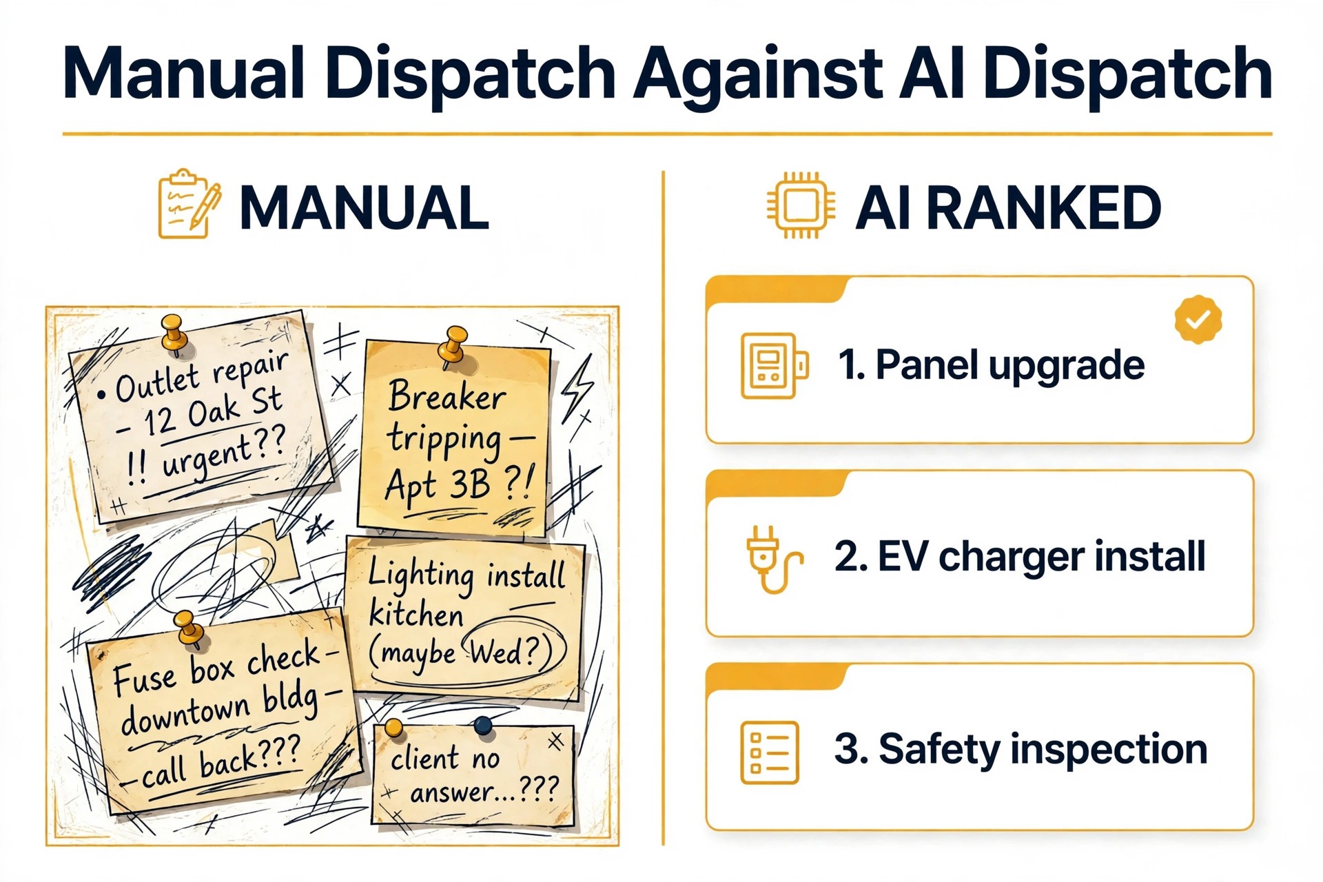 Side-by-side concept. Two dispatch boards, one manual and one ranked by licence and location