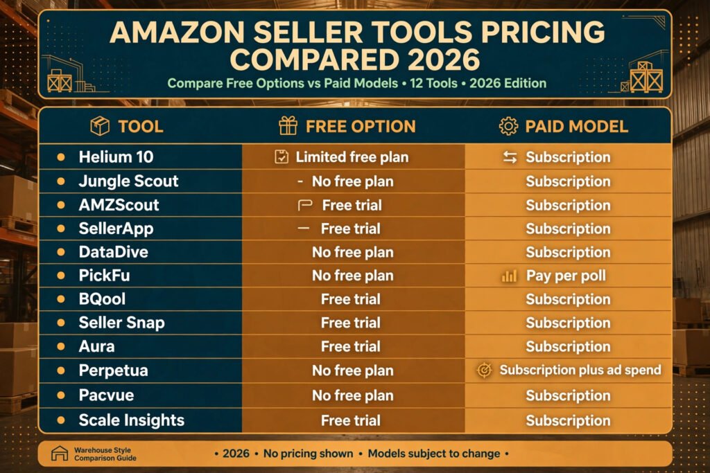 Amazon seller tools pricing compared, free options and paid models for 2026